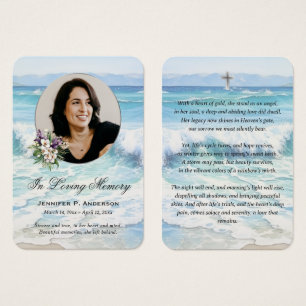 Beach Floral Photo Memorial Prayer Cards