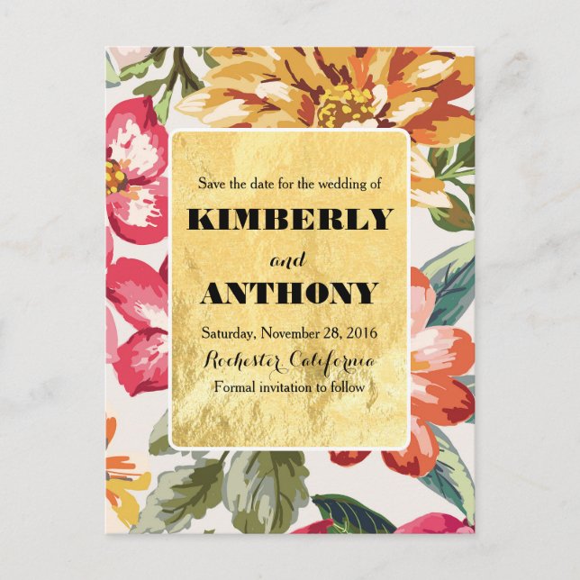 beach flowers destination save the date announcement postcard (Front)