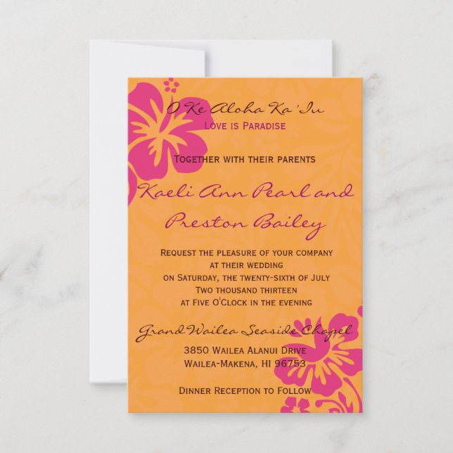 Beach Flowers - Orange/Fuschia (5x7) Invitation (Front)