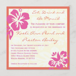 Beach Flowers Pink Orange Wedding Invitation
