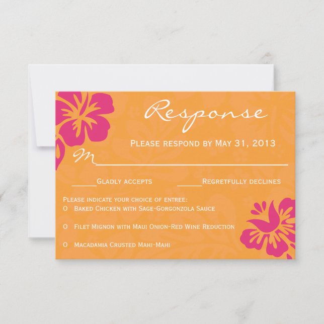 Beach Flowers RSVP - Orange & Fuschia Card (Front)