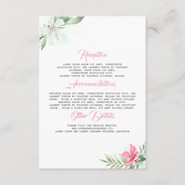 Beach Flowers Wedding Information Guest Card (Front)