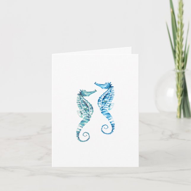 Beach Folded Note Cards Turquoise Blue Seahorses (Front)