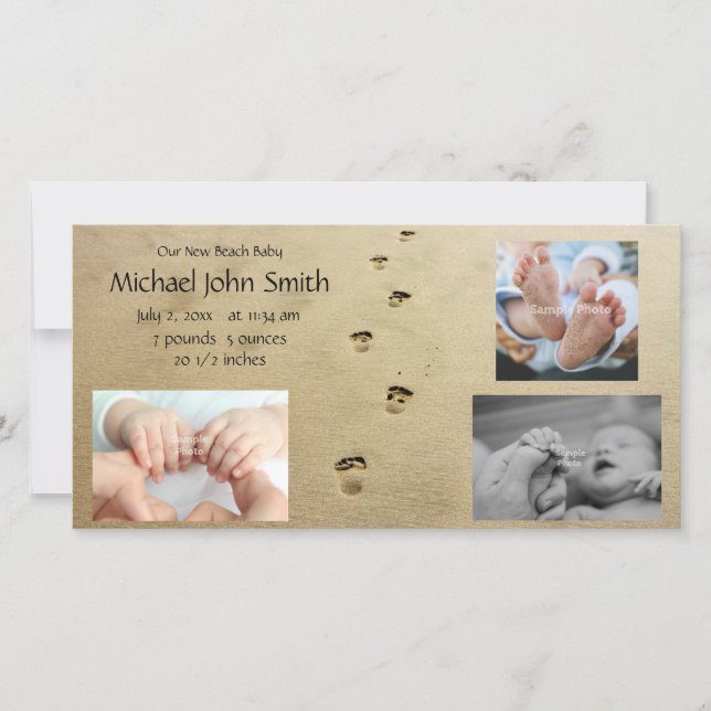 Beach Footprints Baby  Announcement (Front)