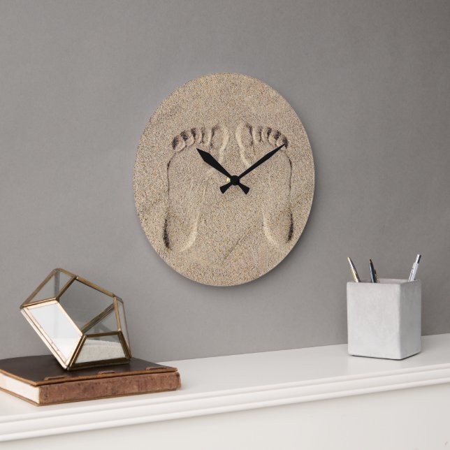 Beach Footprints in Sand Large Clock (Office)