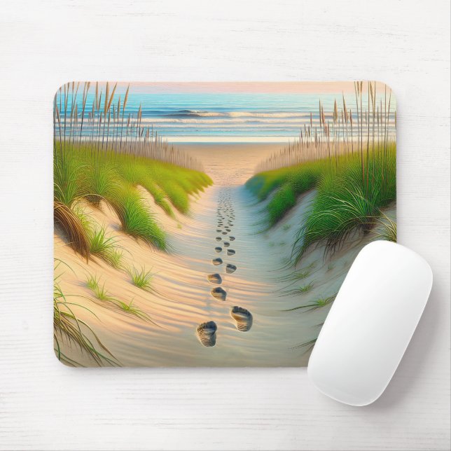 Beach Footprints In Sand Mouse Pad (With Mouse)