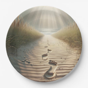 Beach Footprints In Sand Paper Plate