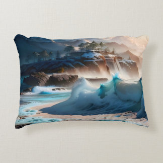 Beach Front Ocean Waves Landscape 1 Accent Pillow