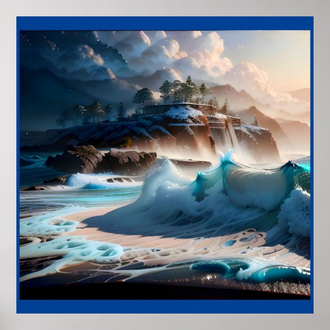Beach Front Ocean Waves Landscape 1 Poster (Front)