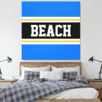 BEACH Fun Bright Blue Black White Yellow Stripes