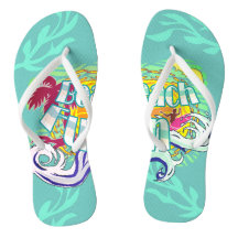 Beach Fun Surfer Teal Flip Flops