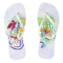 Beach Fun Surfer White Flip Flops