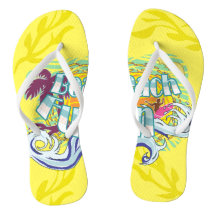 Beach Fun Surfer Yellow Flip Flops