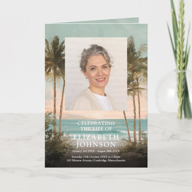 Beach Funeral Memorial Order Of Service  Program (Front)