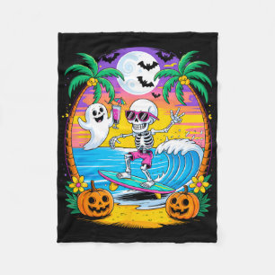 Beach Funny Halloween Vibes Summerween Skeleton Gh Fleece Blanket