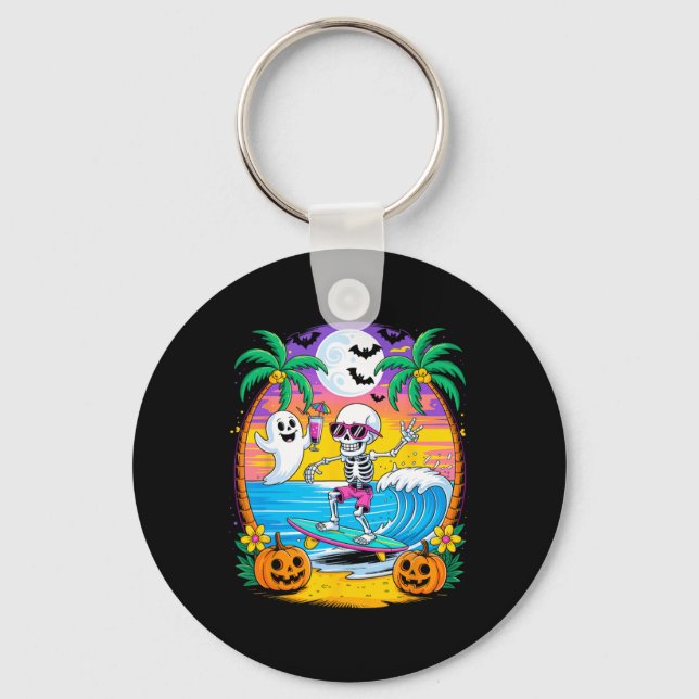 Beach Funny Halloween Vibes Summerween Skeleton Gh Keychain (Front)