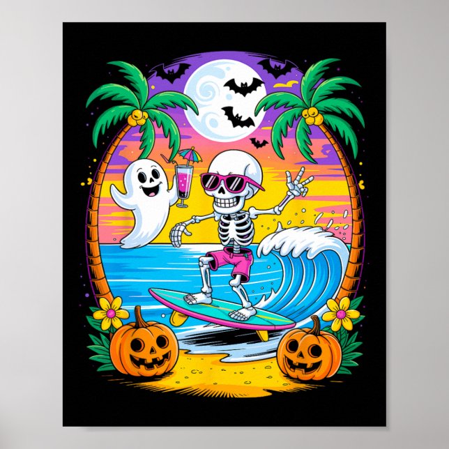 Beach Funny Halloween Vibes Summerween Skeleton Gh Poster (Front)