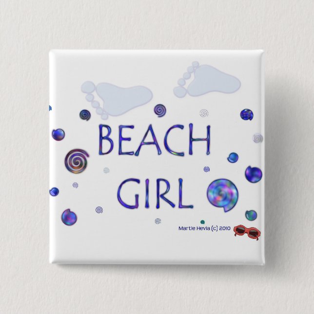 Beach Girl - Footprints - Button/Pin 2 Inch Square Button (Front)