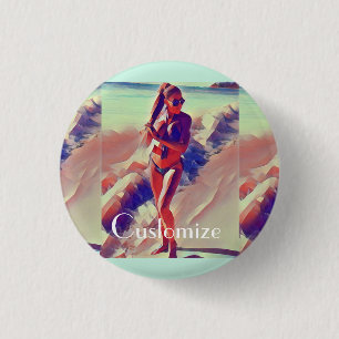 Beach Girl Thunder_Cove 1 Inch Round Button