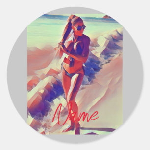 Beach Girl Thunder_Cove  Classic Round Sticker