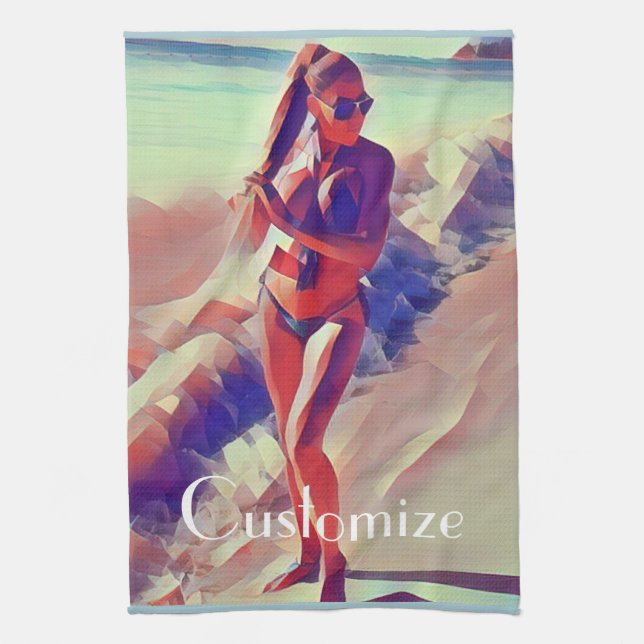 Beach Girl Thunder_Cove Kitchen Towel (Vertical)