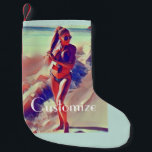 Beach Girl Thunder_Cove  Small Christmas Stocking<br><div class="desc">Bikini beach girl model standing at the water's edge wearing a ponytail to customize with your own greeting,  name,  message,  etc</div>