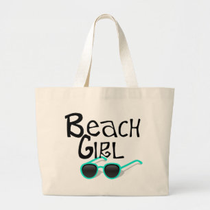 Beach Girl with sunglasses Large Tote Bag