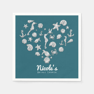 Beach Glam Diamond Heart Bridal Shower Wedding Napkin
