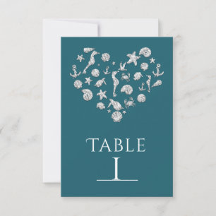 Beach Glam Diamond Heart Elegant Table Number Card