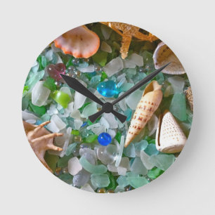 beach Glass with Shells Round Clock