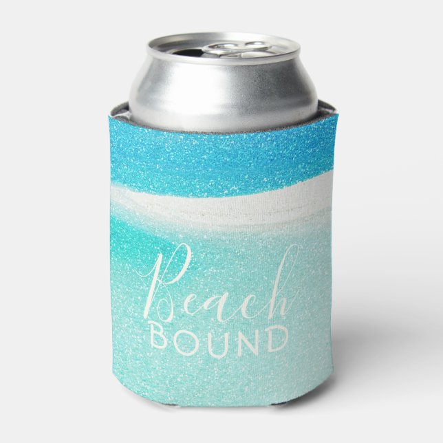 Beach Glitter Sparkling Sand and Ocean Can Cooler (Can Front)