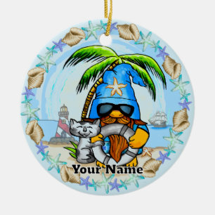 Beach gnome ceramic ornament