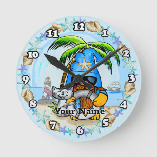 Beach gnome round clock