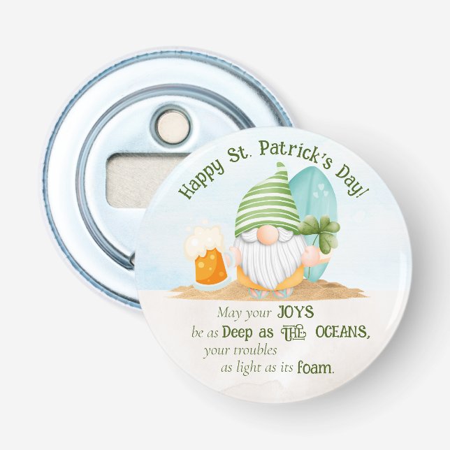 Beach Gnome St Patrick's Day Bottle Opener (Front)
