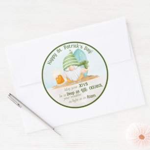 Beach Gnome St Patrick's Day Classic Round Sticker