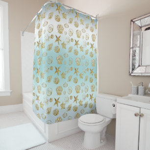 Beach Gold Sea Shells Aqua Blue Ombre 