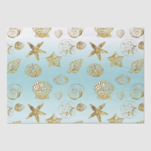 Beach Gold Sea Shells Aqua Blue Ombre    Tissue Paper