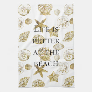 Beach Gold Sea Shells Kitchen Towel