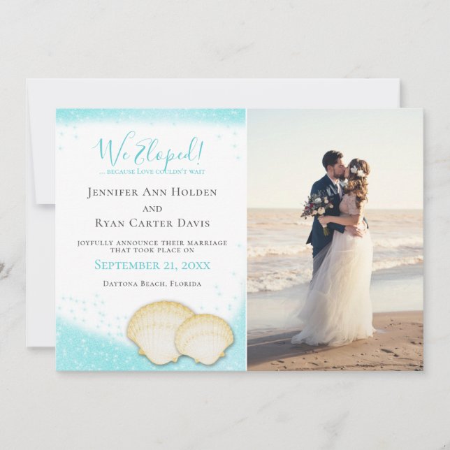 Beach Gold Sparkle We Eloped with Photo Wedding In Invitation (Front)