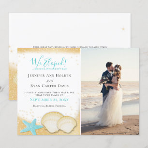 Beach Gold Sparkle We Eloped with Photo Wedding Invitation
