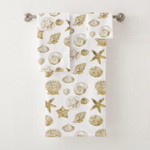 Beach Gold White Shells Bath Towel Set