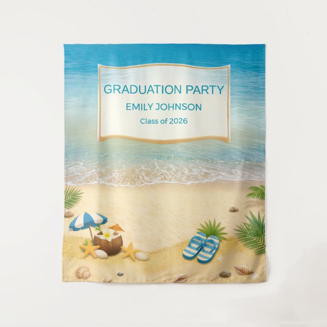 Beach Graduation 2026 Photo Backdrop Tapestry (Front)