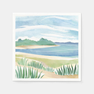 Beach Grass Bay   Watercolor Ocean Coastal Sea Napkin