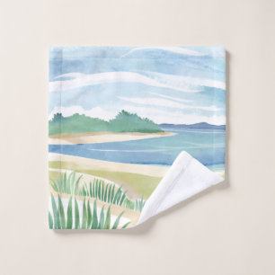 Beach Grass Bay   Watercolor Ocean Coastal Sea Wash Cloth