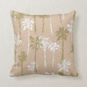 Beach Green and White Palm Tree Pattern Throw Pillow
