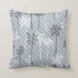 Beach Grey and White Palm Tree Pattern Throw Pill Throw Pillow