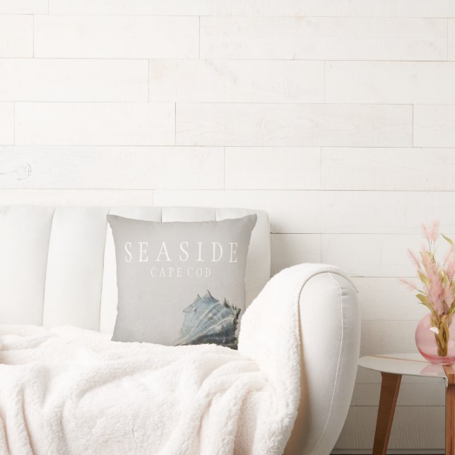 Beach Grey Seashell Seaside Cape Cod  Throw Pillow (Couch)