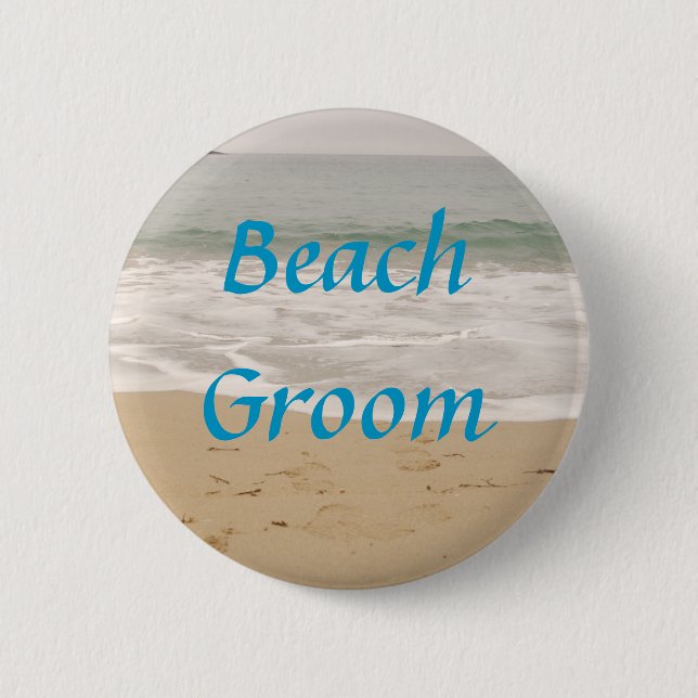 Beach Groom Button:  Ocean Tide Version 2 Inch Round Button (Front)