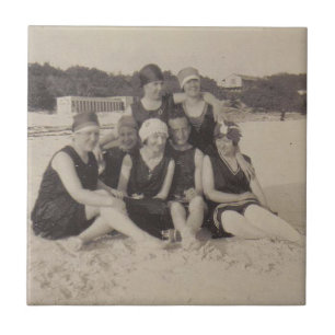 Beach Group 1920 Vintage Photograph Tile