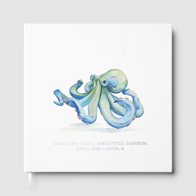 Beach Guest Book Watercolor Octopus (Front)